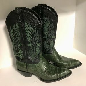 Tony Lama Green Lizard Skin Reptile Cowboy Boots